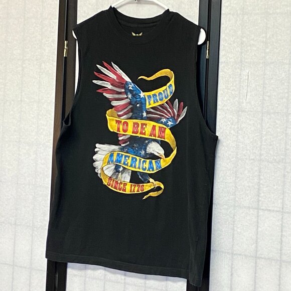 Faded Glory Screen Print Proud American USA Eagle Symbols Muscle Shirt Black M - Picture 4 of 13